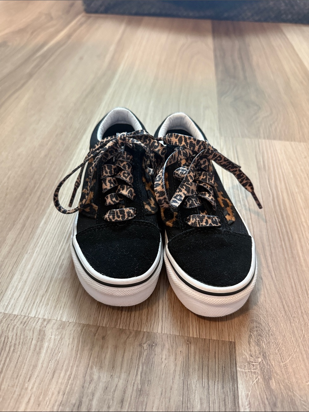 Vans Kids Black Suede Sneakers with Leopard-Print Accents